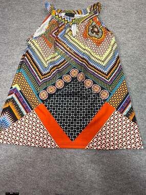 Mely New York Geometric Aztec Print Sleeveless Halter Keyhole Tunic Dress Size L